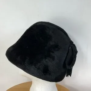 Vintage | Accessories | Vintage Riding Hat Black Faux Fur With Bow 96s ...